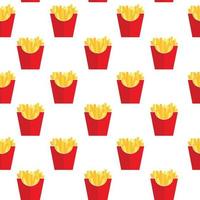 Fast Food Fried French Gold Fries Potatoes in Paper Wrapper Seamless Pattern Background. Vector illustration