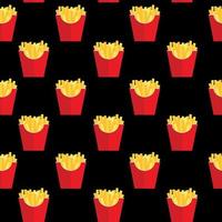 Fast Food Fried French Gold Fries Potatoes in Paper Wrapper Seamless Pattern Background. Vector illustration