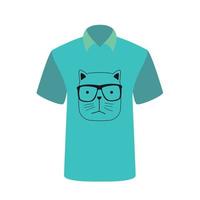 T-shirt with the image of cartoon cat. Vector Illustration.