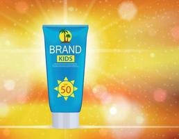 Sun Care Cream Bottle, Tube Template for Ads or Magazine Background. 3D Realistic Vector Iillustration