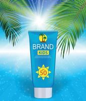 Sun Care Cream Bottle, Tube Template for Ads or Magazine Background. 3D Realistic Vector Iillustration