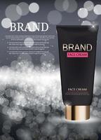 Plantilla de tubo de botella de crema facial para anuncios o fondo de revista. Ilustración de vector realista 3d