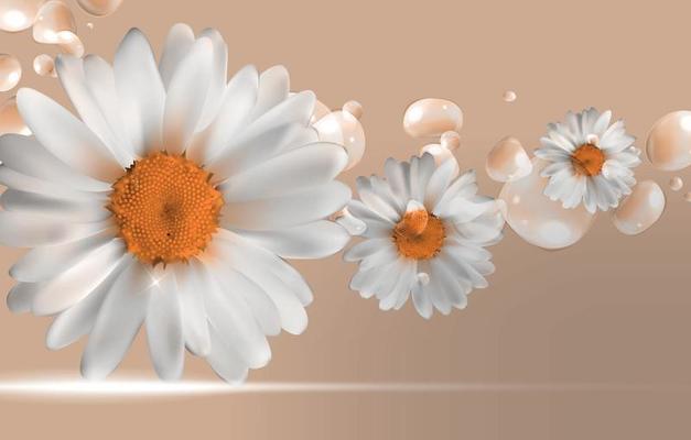 Abstract Chamomile Flowers Natural Spring and Summer Background 3D Realistic Vector Iillustration