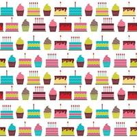 torta de cumpleaños, plano, seamless, patrón, plano de fondo, vector, ilustración vector