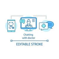 Chatting with doctor concept icon. Online consultation with general practitioner. Medical online service idea thin line illustration. Vector isolated outline drawing. Editable stroke