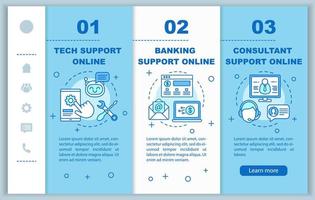 servicios en línea incorporación de plantillas vectoriales de páginas web móviles. Atención al cliente. Idea de interfaz de sitio web de teléfono inteligente sensible con ilustraciones lineales. pantallas de pasos del tutorial de la página web. concepto de color vector
