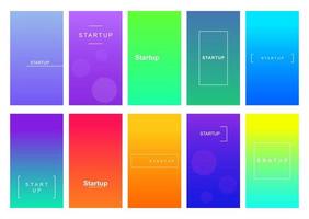 Startup social media stories duotone template set. Gradient advertising web banner with text, promotion content layout. Modern vibrant mobile app design. Blending rainbow colors with frame mockup pack vector