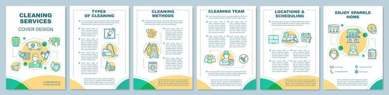 Cleaning services brochure template layout. Dry, steam cleanup methods. Booklet, leaflet print design, linear illustrations. Vector page layouts for magazines, annual reports, advertising posters