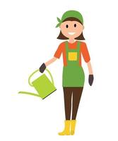 Farmer Gardener Woman with With Watering Can in Modern Flat Style vector