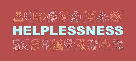 Helplessness word concepts banner. Sadness feeling. Disability, health problem. Presentation, website. Isolated lettering typography idea, linear icons. Unsolvable trouble. Vector outline illustration