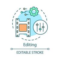 Video editing concept icon. Film post production idea thin line illustration. Video editor. Sound mixer. Visual settings. Film making software. Vector isolated outline drawing. Editable stroke