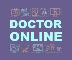 banner de conceptos de palabra en línea de doctor. servicio online de consulta médica. presentación, sitio web. idea de tipografía de letras aisladas con iconos lineales. ilustración de contorno vectorial vector