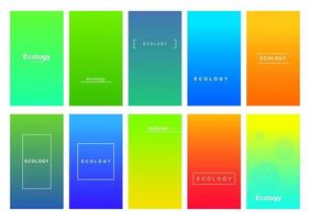 Ecology social media stories duotone template set. Gradient advertising web banner with text, promotion content layout. Modern vibrant mobile app design. Blending rainbow colors with frame mockup pack vector