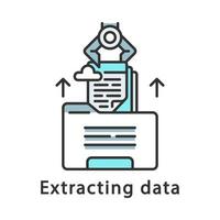 Extracting data color icon. Robot retrieving electronic file from folder. RPA. Using cloud service. Robotic process automation. Isolated vector illustration