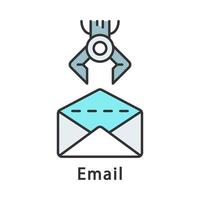 Email color icon. Robot opening envelope. Automate workflows. Clerical process automation. RPA. Isolated vector illustration