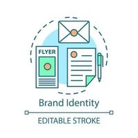 Brand identity concept icon. Brand management idea thin line illustration. Templates and brand standards for marketing materials. Creating logo. Vector isolated outline drawing. Editable stroke