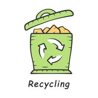 Recycling color icon. Environmental sustainability. Trash sorting. Reusable materials. Plastic, paper utilization. Ecology protection. Garbage reusing. Waste container. Isolated vector illustration