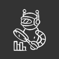 Monitoring bot chalk icon. Monitor websites uptime. Analytics search automation. Machine learning. Artificial intelligence. Internet bot with magnifying glass. Isolated vector chalkboard illustration