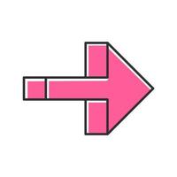 Pink right arrow color icon. Forward pointer, right turn. Path indicator, designator. Direction move. Arrow pointing rightward. Next. Navigation cursor. Isolated vector illustration