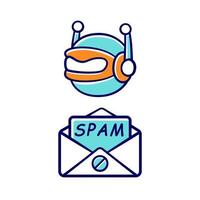 Spambot color icon. Virus advertisements, links. Spam bot. Malicious phishing sites. E-mail adresse collecting. Spam advertising software sending. Internet spammer. Isolated vector illustration