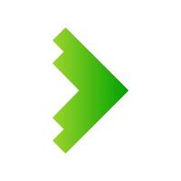 Right green arrowhead flat design long shadow color icon. Forward triangular arrow. Navigation pointer sign. Direction move. Motion indicator. Abstract pointing cursor. Vector silhouette illustration