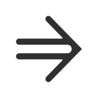 Double-lined arrow glyph icon. Indicating sign, pointer button. Forward indicator. Arrowhead pointing right direction. Navigation arrow. Silhouette symbol. Negative space. Vector isolated illustration