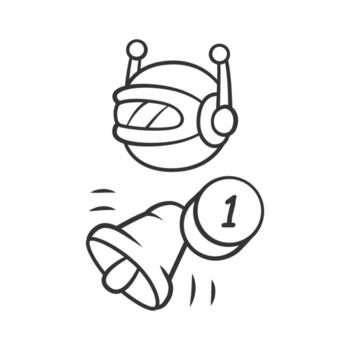icono lineal de bot proactivo. envío de mensajes, notificaciones entrantes. alerta de texto. inteligencia artificial. Ilustración de línea fina. símbolo de contorno. dibujo de contorno aislado vectorial. trazo editable vector