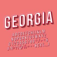 Georgia vintage 3d vector lettering. Retro bold font, typeface. Pop art stylized text. Old school style letters. 90s, 80s poster, banner, t shirt typography design. Punch color background