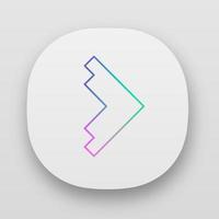 Right arrowhead app icon. Forward triangular arrow. Next. Navigation sign. Motion designator. Abstract pointing cursor. UI UX user interface. Web or mobile applications. Vector isolated illustrations