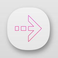 Arrow with dotted dash line app icon. East direction. Arrow indicating rightward. Next, forward. Navigation pointer. UI UX user interface. Web or mobile applications. Vector isolated illustrations