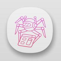 Crawler app icon. Spiderbot. Search engine optimization. Automatic indexer. Content monitoring. Artificial intelligence. UI UX user interface. Web or mobile applications. Vector isolated illustrations