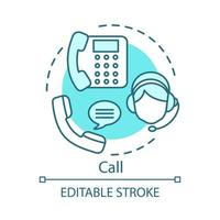 Call concept icon. Helpdesk, hotline idea thin line illustration. Call center. Information center. Infocenter. Customer service. Online support. Vector isolated outline drawing. Editable stroke