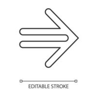 Double-lined arrow linear icon. Indicating sign, pointer button. Forward indicator. Arrowhead pointing right. Thin line illustration. Contour symbol. Vector isolated outline drawing. Editable stroke