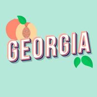 Georgia vintage 3d vector lettering. Retro bold font, typeface. Pop art stylized text. Old school style letters. 90s, 80s poster, banner, t shirt typography design. Mint color background with peaches