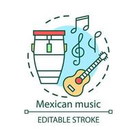 Mexican music concept icon. Latino acoustic sound party. Mariachi band instruments. Drum, guitar, musical symbols idea thin line illustration. Vector isolated outline drawing. Editable stroke