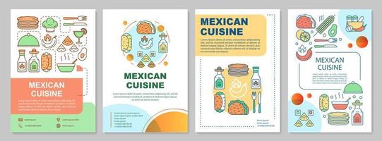 Mexican cuisine brochure template layout. Mexico food restaurant. Flyer, booklet, leaflet print design with linear illustrations. Vector page layouts for magazines, annual reports, advertising posters