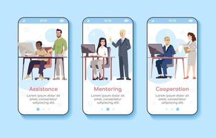 Leadership, team leading onboarding mobile app screen vector template. Assistance, mentoring, cooperation. Walkthrough website steps with flat characters. UX, UI, GUI smartphone cartoon interface