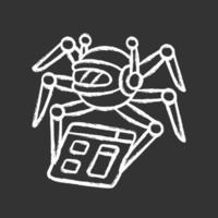 Crawler chalk icon. Spiderbot. Search engine optimization. Automatic indexer. Content monitoring. Artificial intelligence. Web indexing. Robot software. Isolated vector chalkboard illustration