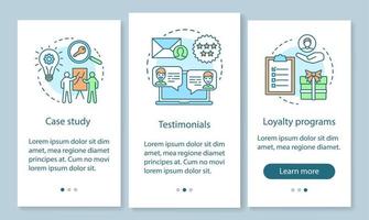 toma de decisiones, incorporación de contenido en la pantalla de la página de la aplicación móvil con conceptos lineales. instrucciones gráficas de los pasos del tutorial de la estrategia de atracción de clientes. ux, ui, plantilla de vector de interfaz gráfica de usuario con ilustraciones