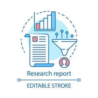 Research report concept icon. Sales conversions funnel idea thin line illustration. Digital marketing metrics, statistics. Search information result. Vector isolated outline drawing. Editable stroke