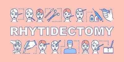 Rhytidectomy word concepts banner. Facelift. Cosmetic surgery procedure. Presentation, website. Isolated lettering typography idea with linear icons. Vector outline illustration