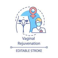 Vaginal rejuvenation concept icon. Female genitalia plastic surgery idea thin line illustration. Vaginal corrective treatments. Vector isolated outline drawing. Editable stroke