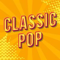 Classic pop vintage 3d vector lettering. Music party. Retro bold font, typeface. Pop art stylized text. Old school style letters. 90s, 80s poster, banner. Gold halftone color rays background