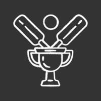 icono de tiza de campeonato de cricket. competición deportiva. trofeo ganador del torneo. copa de campeón, bate, pelota. resultado total del juego. actividad deportiva. competición de liga. ilustración de pizarra de vector aislado