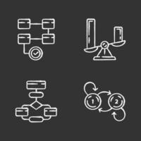 conceptos de diagrama conjunto de iconos de tiza. actividad, comparación, flujo, gráficos de estado. visualización de datos estadísticos y procesos. representación simbólica de la información. ilustraciones de pizarra vector aislado