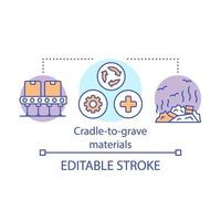 Cradle-to-grave materials,concept icon. Zero waste idea thin line illustration. Environment polluition issue. Waste, garbage management. Vector isolated outline drawing. Editable stroke