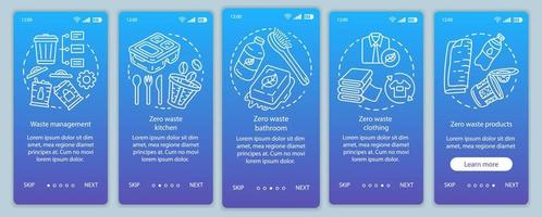 Zero waste lifestyle onboarding onboarding mobile app page screen vector template. Waste management walkthrough website steps with linear illustrations. UX, UI, GUI smartphone interface concept