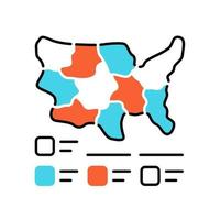 Cartogram color icon. Diagram. USA map with statistics. Data visualization. Financial, sociological, marketing visual information. Geographical differences graphic report. Isolated vector illustration