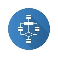 Flowchart flat design long shadow glyph icon. Diagram. Visualization of process. Problem solving stages. Graphical representation of algorithm. Program logic sequence. Vector silhouette illustration