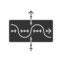 Function graph glyph icon. Duplicate function. Sinusoid. Sine curve. Diagram. Math graph. Symbolic representation of information. Silhouette symbol. Negative space. Vector isolated illustration